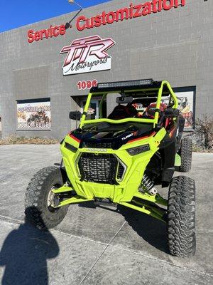 Pro Armor Cage with rear integrated bumper powder coated to match LE Lifted Lime.