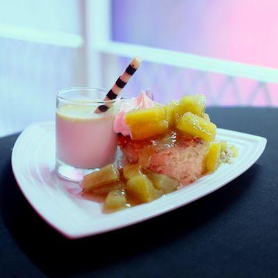 Tres Leches Cake with Piña Confit and Horchata Shooter