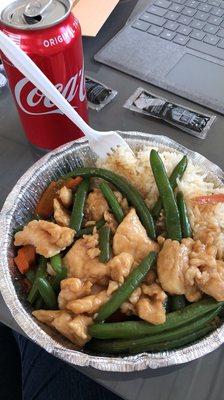 Lunch special. Chicken with string beans.