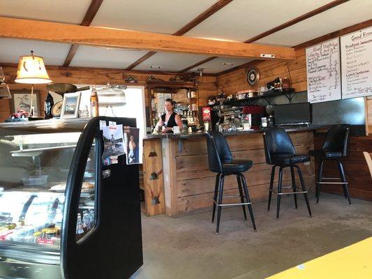 The Cabin is a fine coffee and breakfast/lunch sandwich shop with a backroad motif.