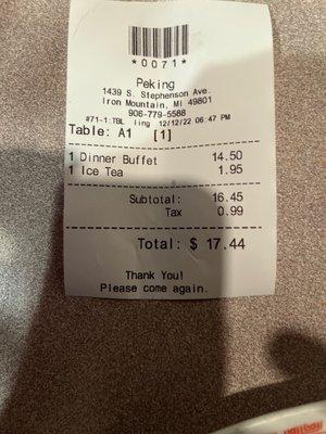 Cost of buffet