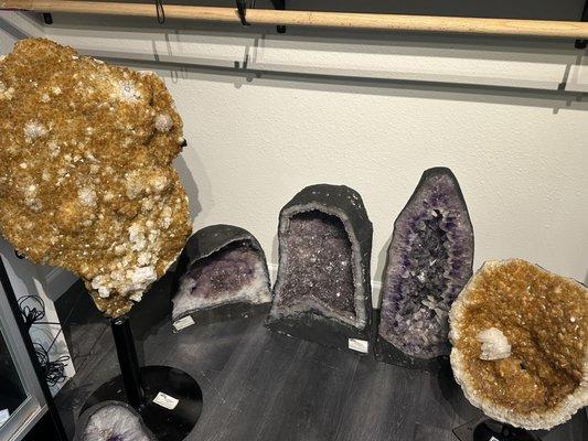 Check out our large citrine and amethyst geodes!