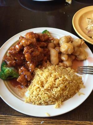 General Tso's chicken, sweet and sour pork with fried rice.