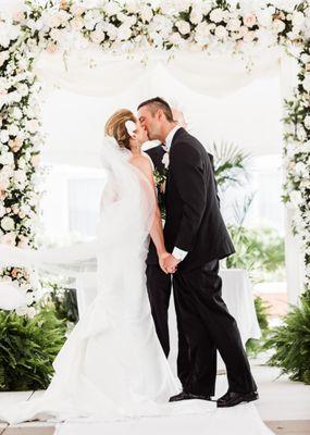 Katie's Badgley Mischka wedding gown and veil from Bridal Beginning