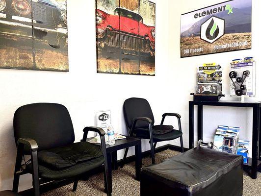 Part of the waiting area in Clovis Auto Repair.