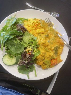 Rice, Mixed Vegetables Curry, Mix Green Salad