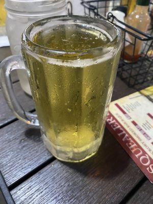 Beer served in frosted mugs