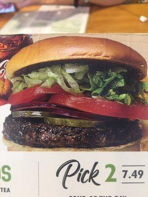 Picture of burger on menu