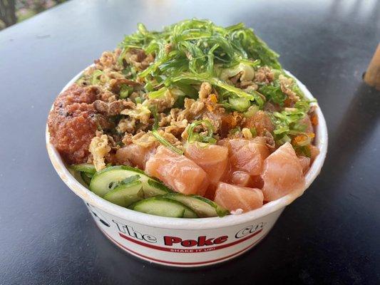 Large Poke Bowl with salmon and spicy tuna