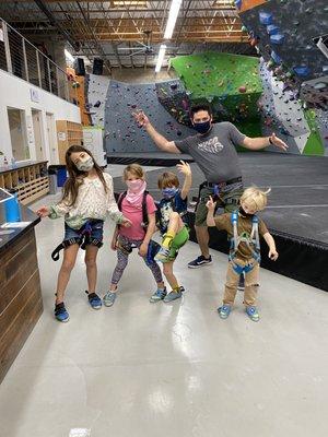 Did you know you can choose the music that plays at the gym? Here is a super cute family having a mid-climb dance party!