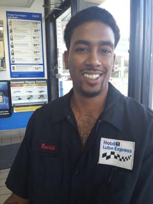 Rashid, service technician.  Mobile was out of engine filters, he offered to install free any filter i brought in.