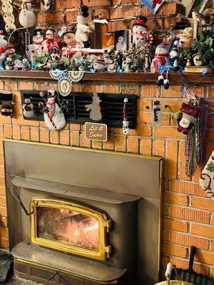 A cozy fire and holiday display at Butterfield bed & breakfast.