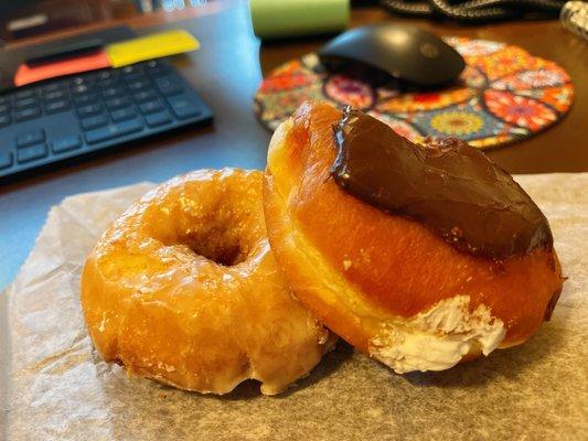 Glazed cake and the holy grail (white fluff-filled chocolate-iced)