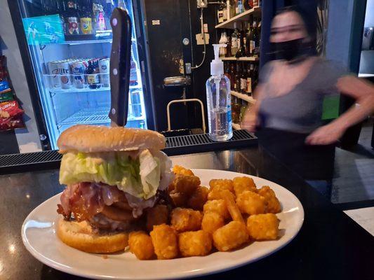 Burger with bacon & tots. So so so good!