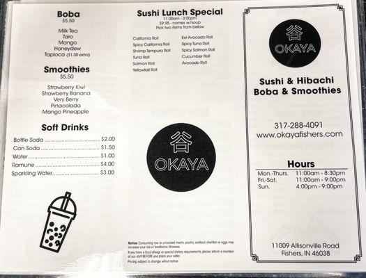 Okaya Menu