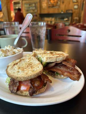 BLTA on gluten free bread with potato salad