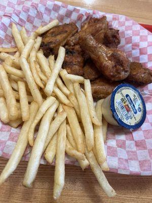 Wings and fries.