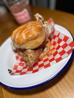 Spicy honey butter biscuit sandwich