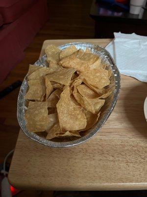 30 chips -and yes I counted them. In a Large chip basically 6 cents a chip. Why so stingy with the chips Chipotle!?