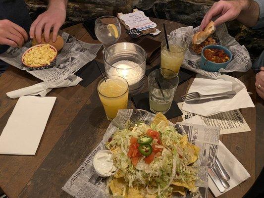 Smash burger on the left, Pulled chicken on the right, Lucky's loaded nachos right up front.... Just call them skinny nachos