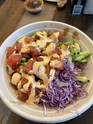 Spicy Tuna bowl with spicy mayo and veggies. Yummy