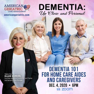 Free Zoom Webinar: Dementia 101- For Home Care Aides and Caregivers.
 Register here: tinyurl.com/y55zls5m