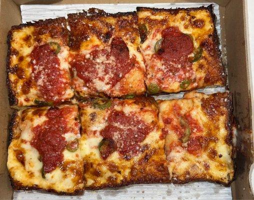 Detroit Square Pizza with Green Olives