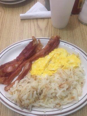 2 eggs, hash browns and bacon