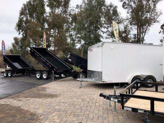 Light duty and Heavy duty work trailers are in stock in all styles: enclosed cargo trailers, dump trailers, and open utility trailers!