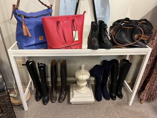 Boots and purses.