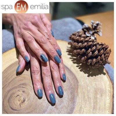 Smoky gray nails with black foil accents for January