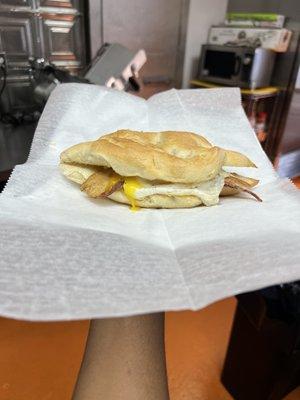 1st Bacon, egg and cheese of our 2023 season! All breakfast sandwiches are double egg sandwiches!