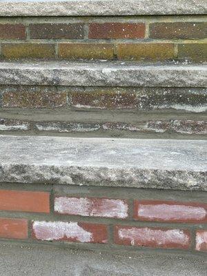 Repair of brick steps & sidewalk slab.  Wood railing was added.