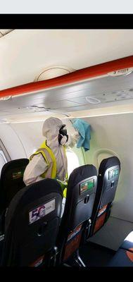 Kyle T.C.S.T is doing the Disinfecting Wipedown for SARS-COVID-19 in the Interior of a private aircraft.