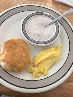 Biscuit, egg, and pepper gravy