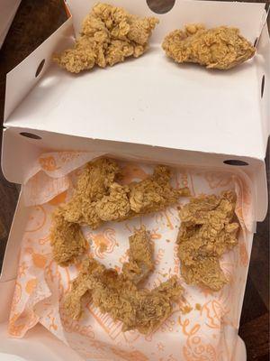 10 piece chicken tenders with the missing Mac and cheese and missing biscuit.