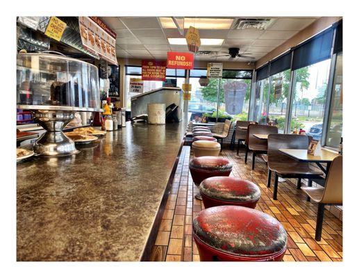 Inside Old Fashion Steak N Egger.Chicago, IL Open 24/7 Breakfast Lunch Dinner. Steaks Sandwiches Burgers Salads Pancakes etc. Simple. Cool!