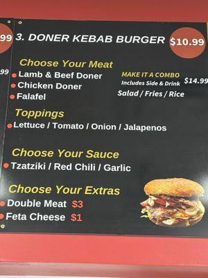 Doner burger menu a/o January 2025