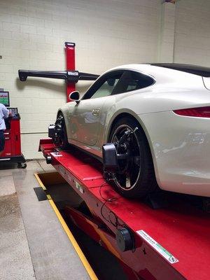 Four wheel alignment on Hunter Rack.