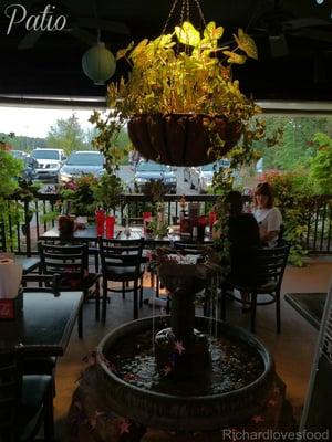 Fountain on outdoor patio.