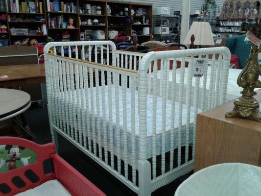 White Jenny Linn wooden baby bed with mattress $65