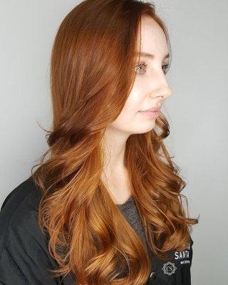 Copper res haircolor using an ammonia free demi permanent color.