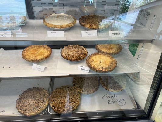 So many pies to choose from! Sweet and savory. Full size and mini. I got a full size blueberry pie HOT out of the oven.