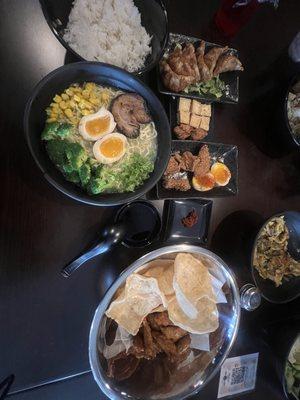 Tonkatsu ramen with braised pork and Gyoza and fried tofu