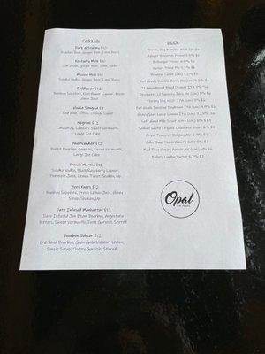 Cocktail menu