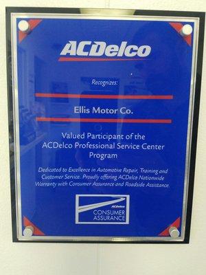 AC Delco Professionals Service Center! Warranty includes Roadside Service free with service.