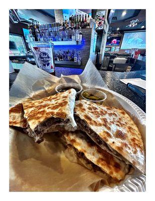 Pretty Good  Italian Beef Quesadillas w Mozzarella Cheese !  @ Caps Sports Bar & Grill.  347 W St Charles Rd, Villa Park, IL Cool.