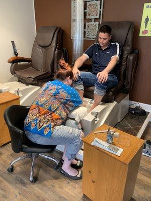 Vacation ready for this guy  enjoying his ultimate pedicure given by Kaitlin