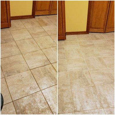 Tile and grout before and after cleaning