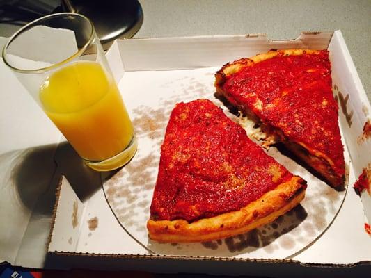 Two pieces of meat Chicago deep dish pizza. It's awesome! The best Chicago style pizza that I have eaten in Ann Arbor.